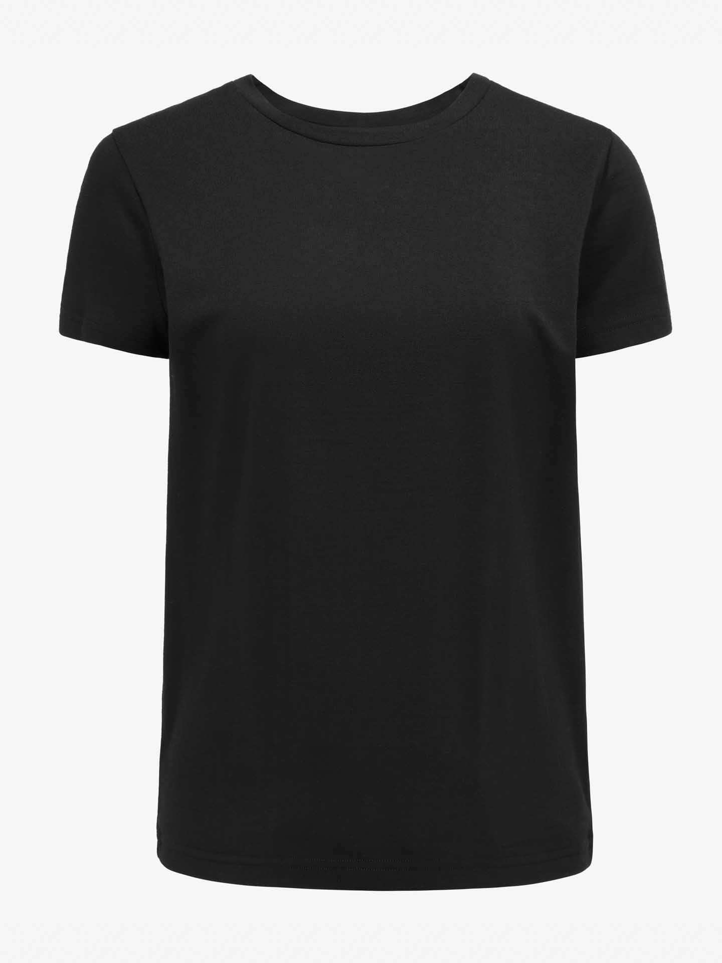 A plain black, short-sleeved, crew-neck T-shirt by We Norwegians is displayed against a white background. This Salt Classic Top Women Black features a simple design without any logos, patterns, or graphics, embodying Scandinavian Luxury Essentials for those who appreciate understated elegance.