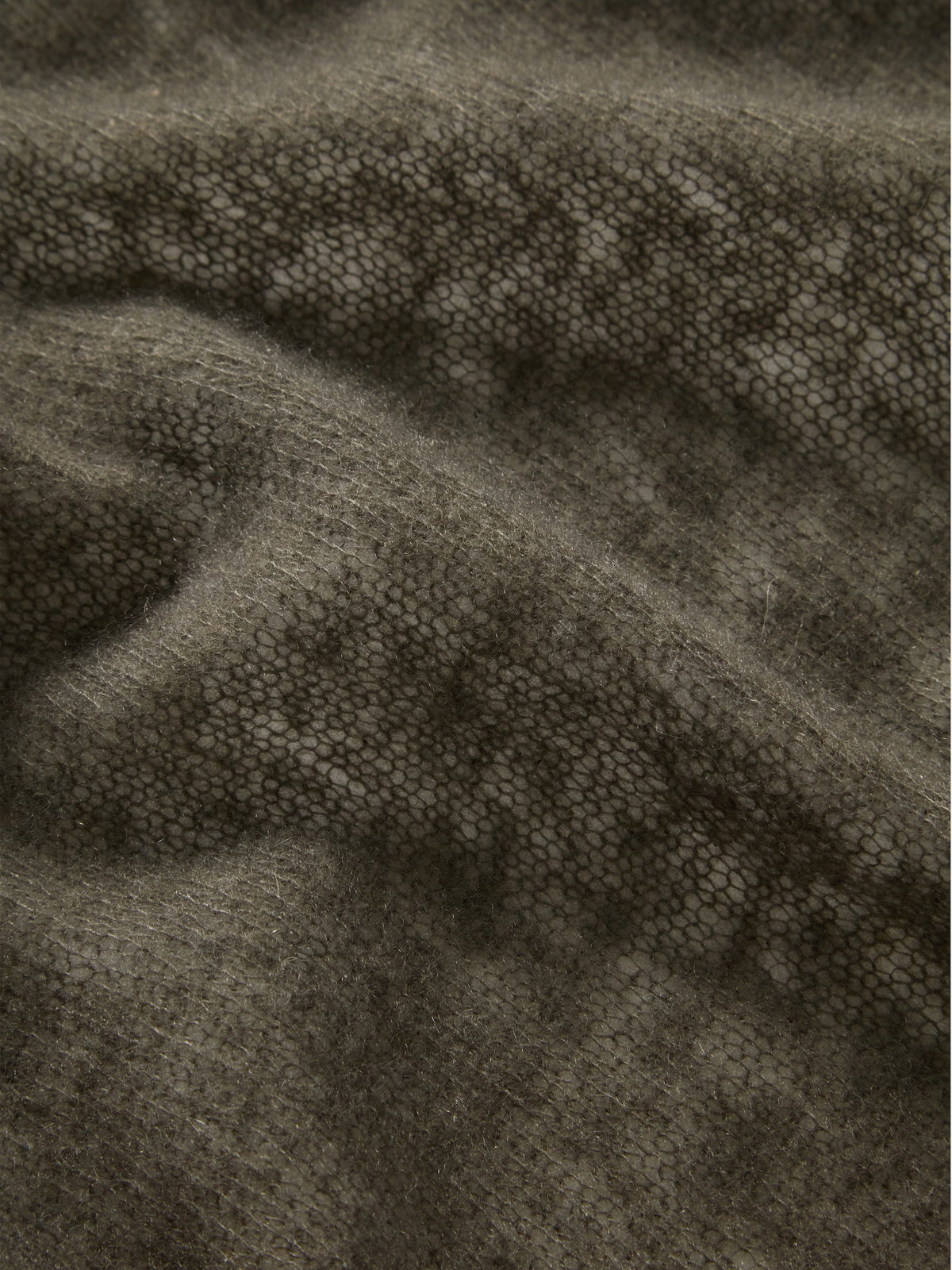 Dark olive-green Monogram Cashmere Scarf in a featherlight, delicate repeating honeycomb mesh knit.