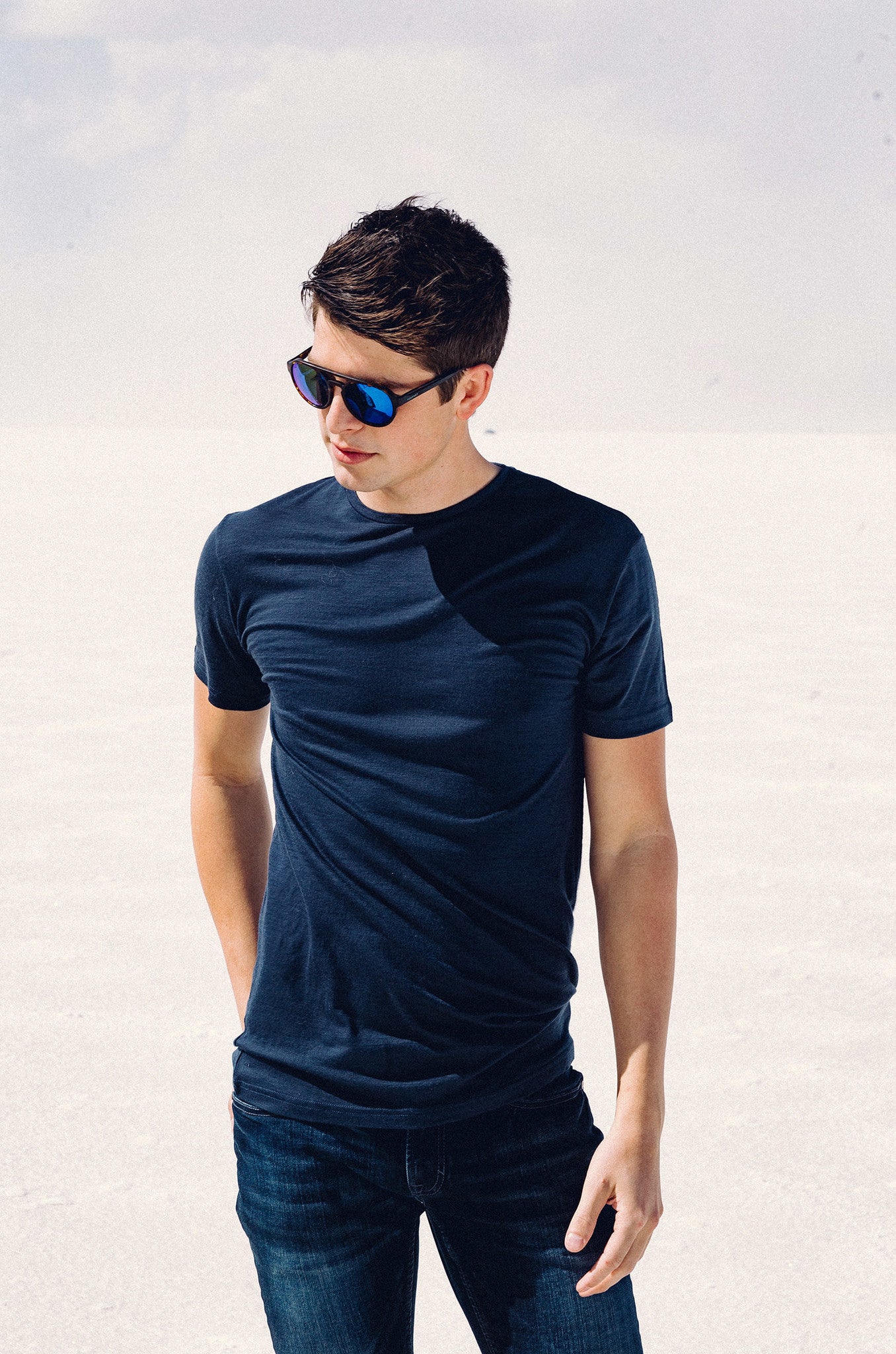 Merino Wool T-Shirt Men Navy