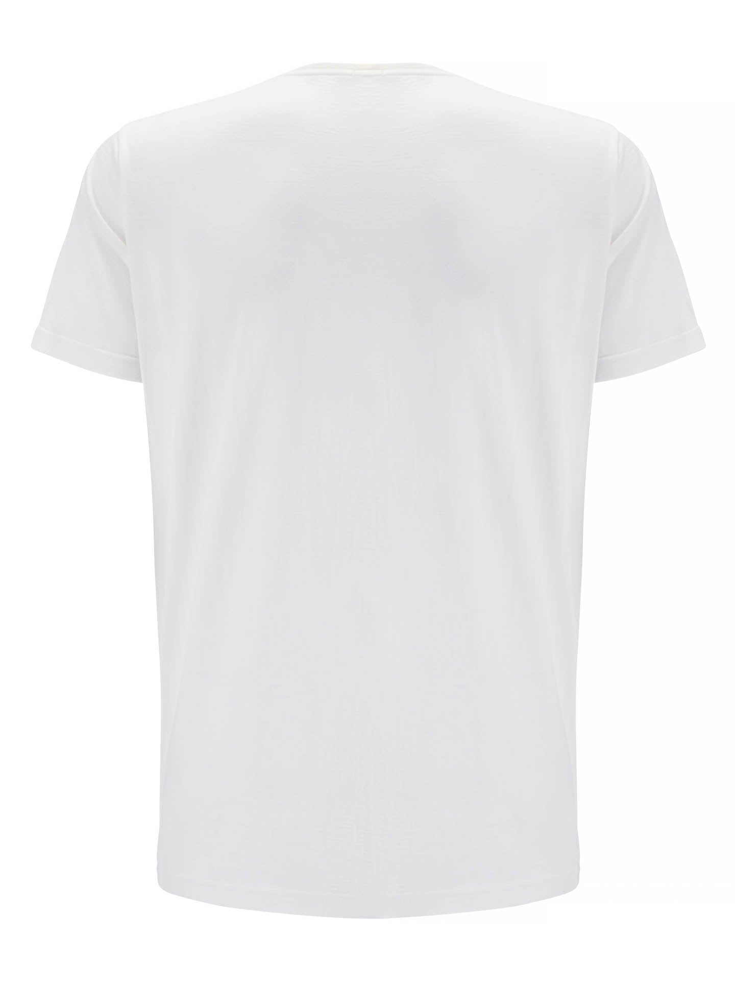 The image shows the back view of a plain white short-sleeved Base One Tee Men by We Norwegians. The T-shirt is simple in design, with no visible logos, patterns, or additional features. Made from 100% merino wool, the fabric appears smooth and lightweight while being odor-resistant and thermoregulating.