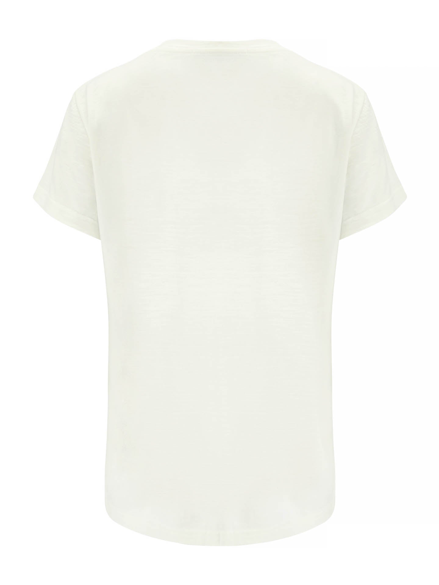 The image displays the Base One Tee Women from We Norwegians, shown from the back. This plain white T-shirt features a simple design with short sleeves and a round neckline. Made from single jersey merino wool, the fabric appears light and slightly translucent.