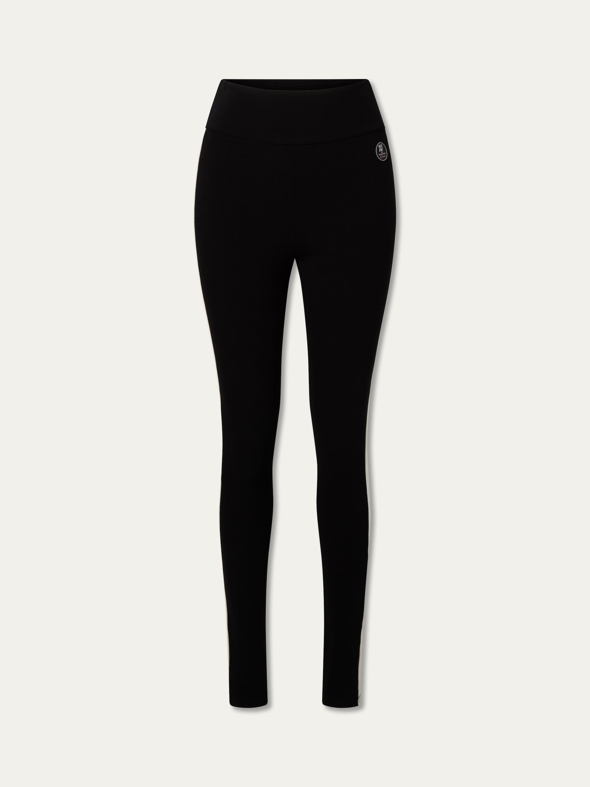 We Norwegians | FW25 | Womens Voss Leggings_Black | A fine knitted pair of leggings with contrasting panels on the sides on an off-white background | A perfect base layer or work-out wear