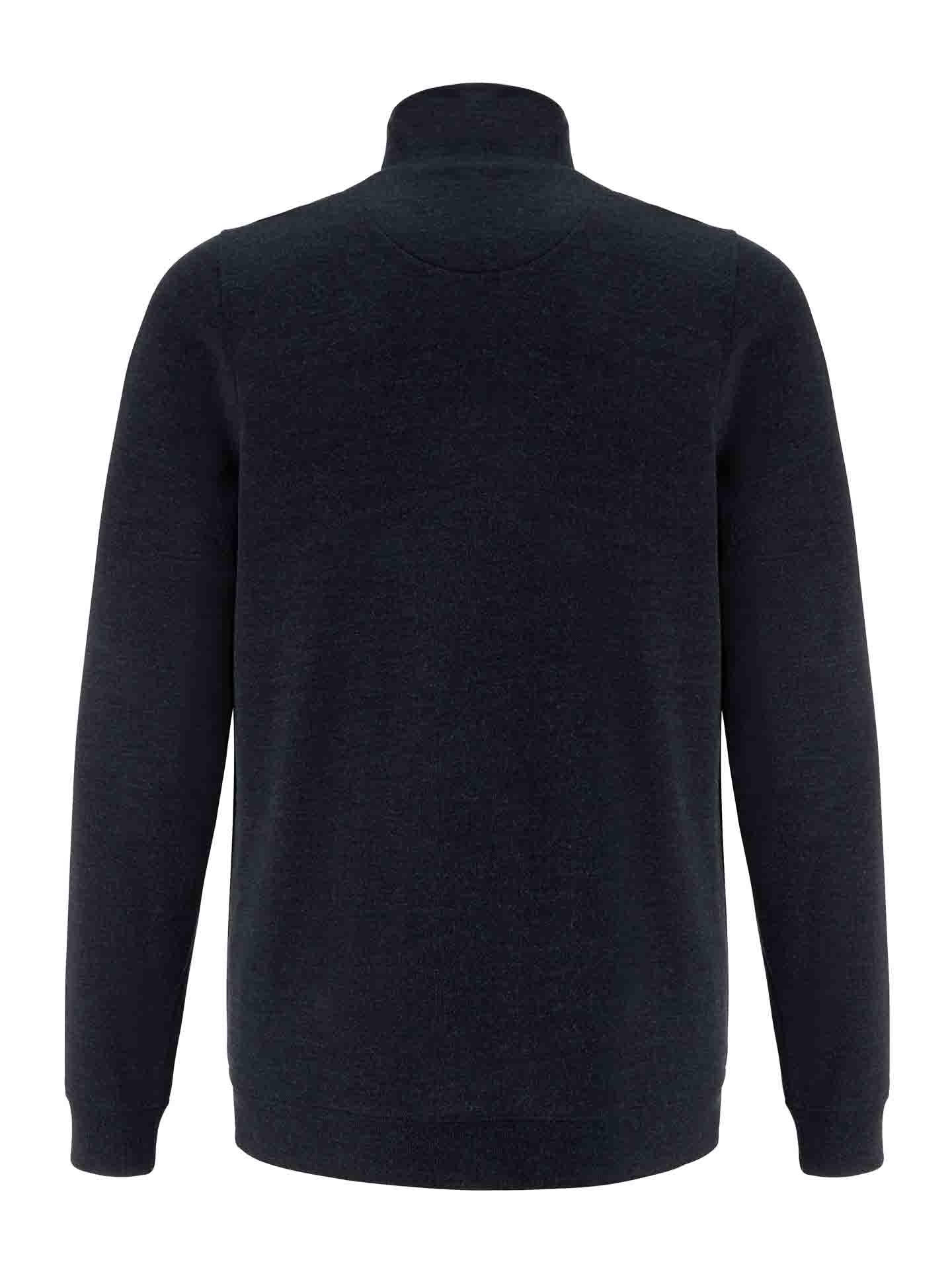 The image displays the back view of the We Norwegians Tind 1/4 Zip Sweater for men in navy. The long-sleeved sweater features a high collar and a minimalist design, free from visible patterns or logos, which is typical of Tind products. The fabric looks thick and warm.