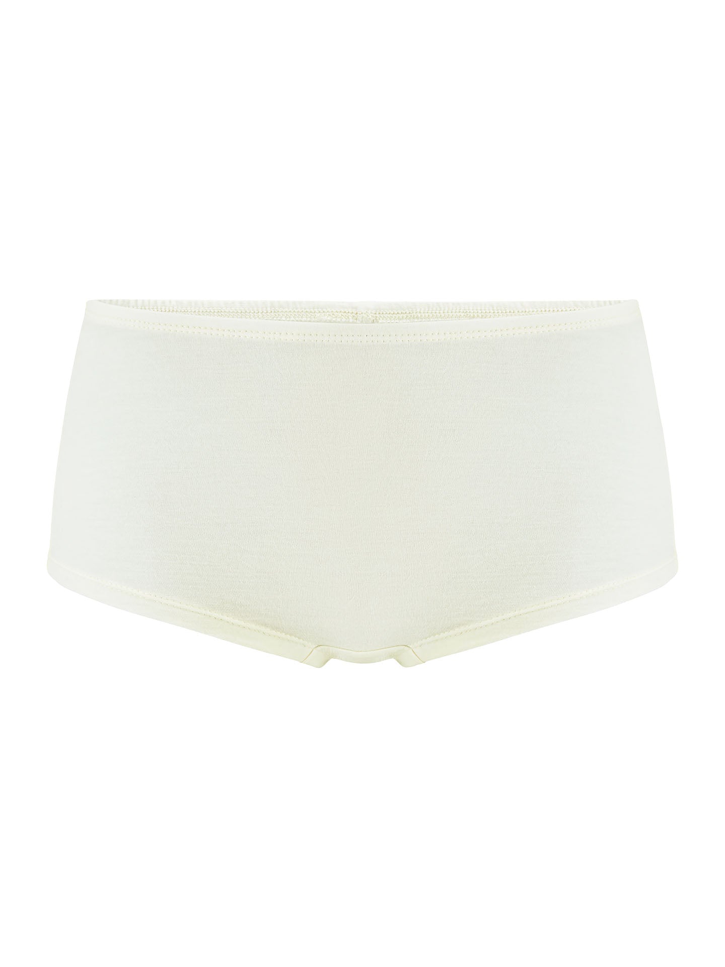 The Sno Merino Hipster Women's underwear from We Norwegians is showcased against a plain white background. This pair of high-waisted, light-colored underwear is crafted from breathable merino wool, offering a soft and smooth fabric with minimal stitching or detailing for ultimate comfort.