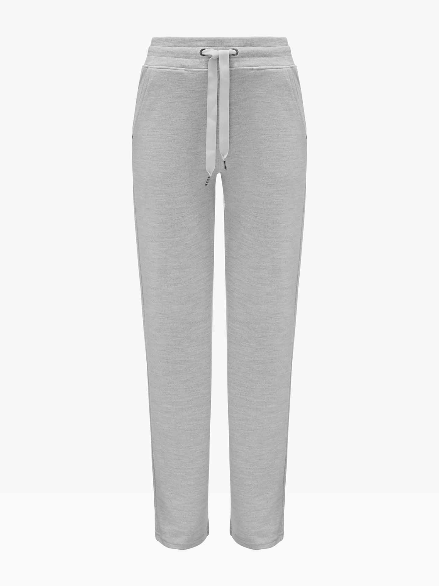 Check out the Limited Time Bundle: Tind ZipUp & Tind Straight Leg Pant for Women by We Norwegians. The light grey sweatpants in this bundle are perfect for your sportswear collection and feature a drawstring waist with two side pockets. Made from fabric that is as comfortable as soft Merino wool, these pants are ideal for casual wear or lounging. The elasticated waistband and straight-leg fit add to their versatility and comfort.