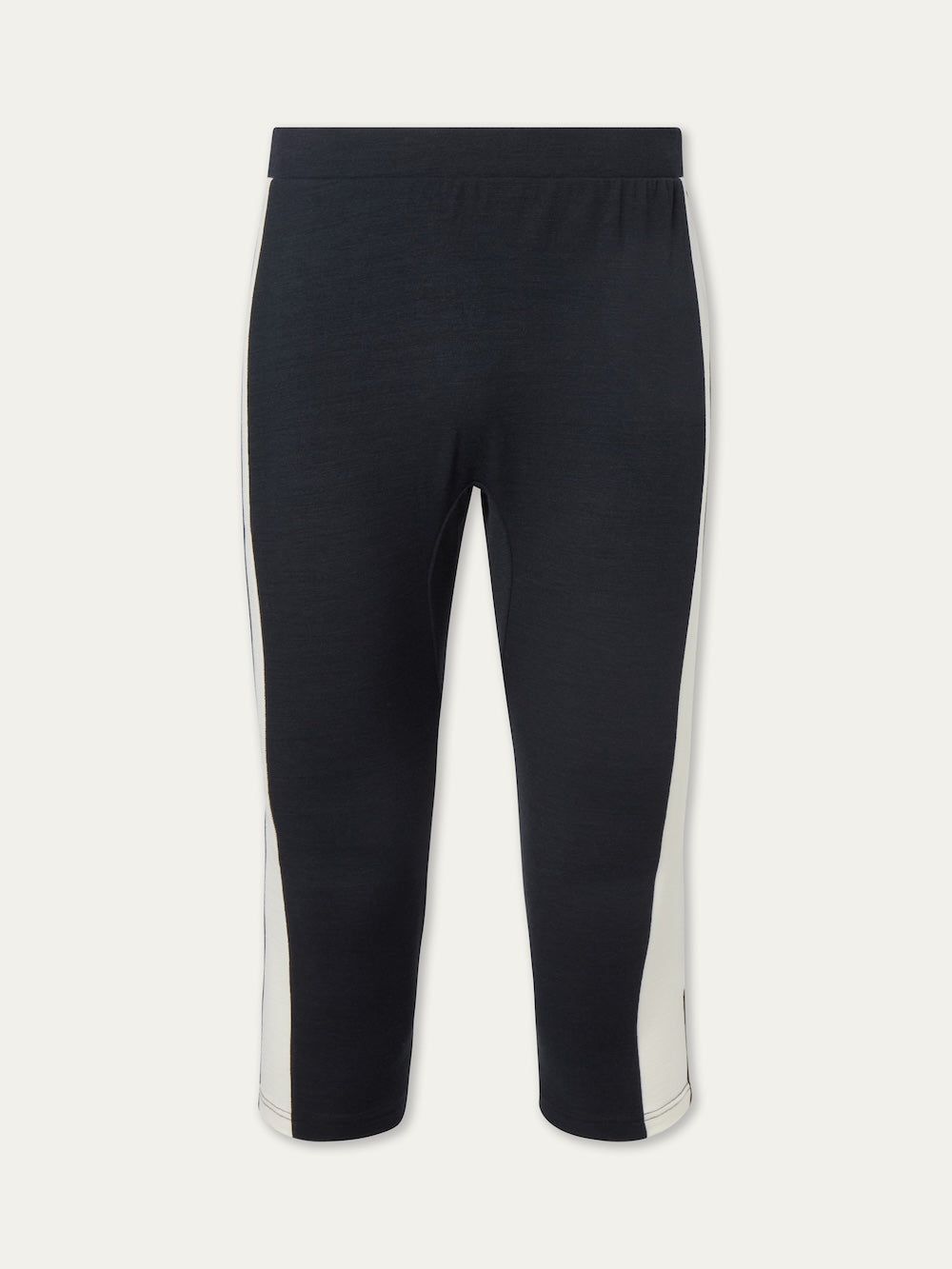 The We Norwegians Voss Long Johns Bottoms Men are black 3/4 length thermal pants with white side panels, cropped above the ankle and displayed on a plain light background.