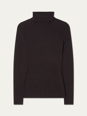 The We Norwegians Geilo TurtleNeck women, a long-sleeved black ribbed roll neck sweater, is laid flat on a white background.