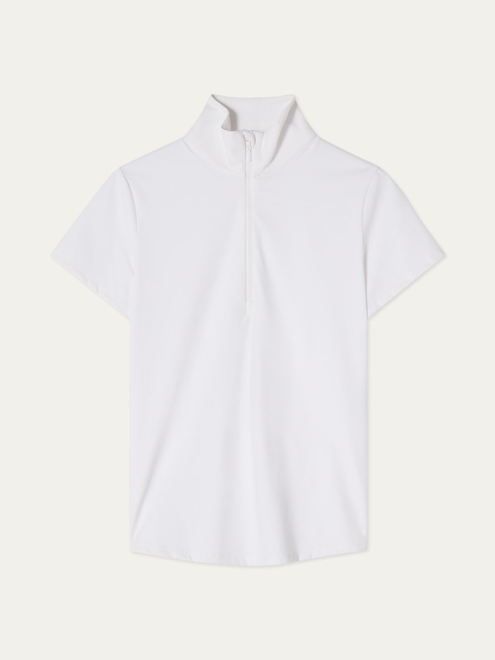 The We Norwegians Honor Zipped Top Women is a white athletic shirt with a high collar and half-zip front, ideal for performance training, shown on a white background.