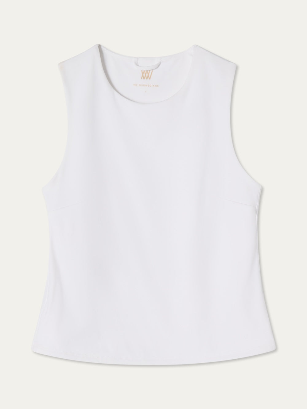 The We Norwegians Honor Top Women is a cropped sleeveless top with a round neckline, simple clean design, and high-performance fabric, shown laid flat against a plain background with no visible embellishments.