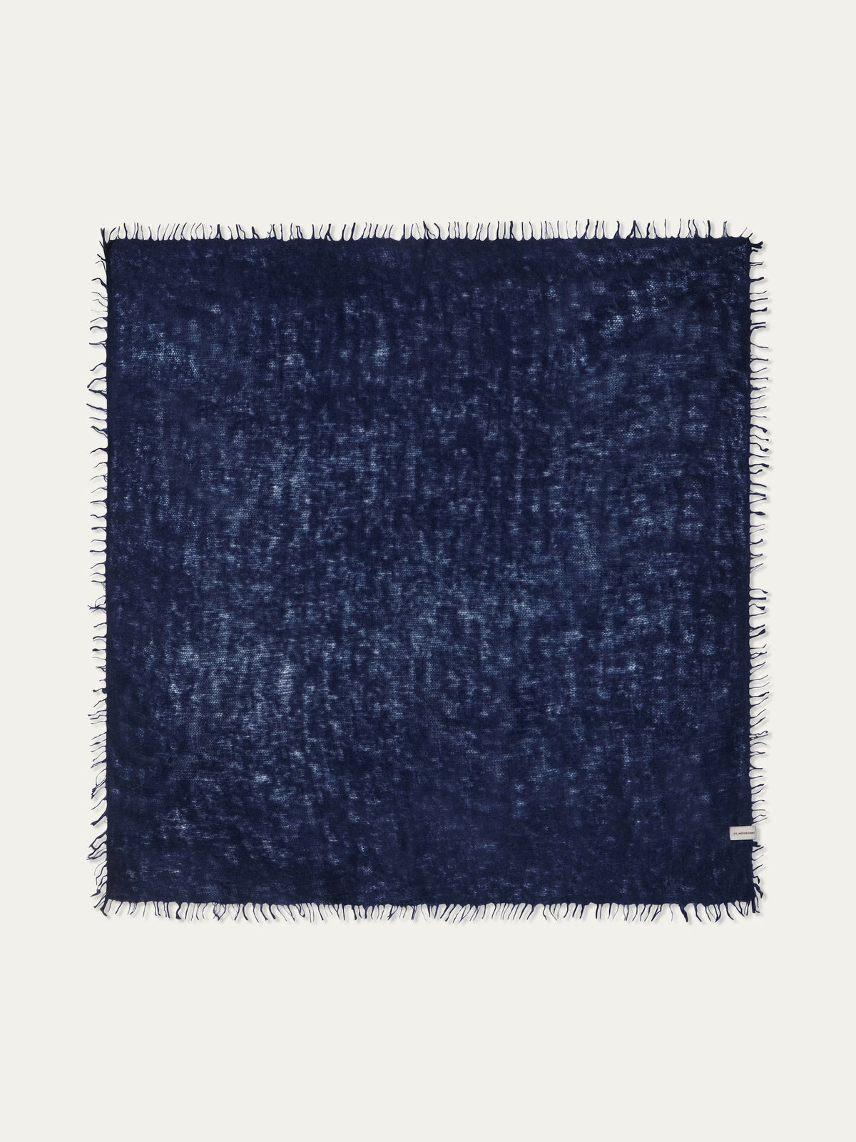 Featherlight square dark blue Monogram Cashmere Scarf with a fringed edge.