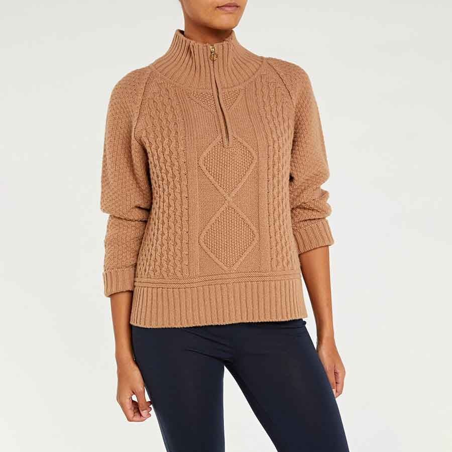 Kvitholmen Zip-Up Sweater Women Camel