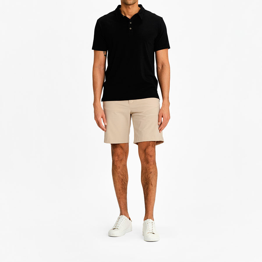 Black polo shirt shop and khaki shorts