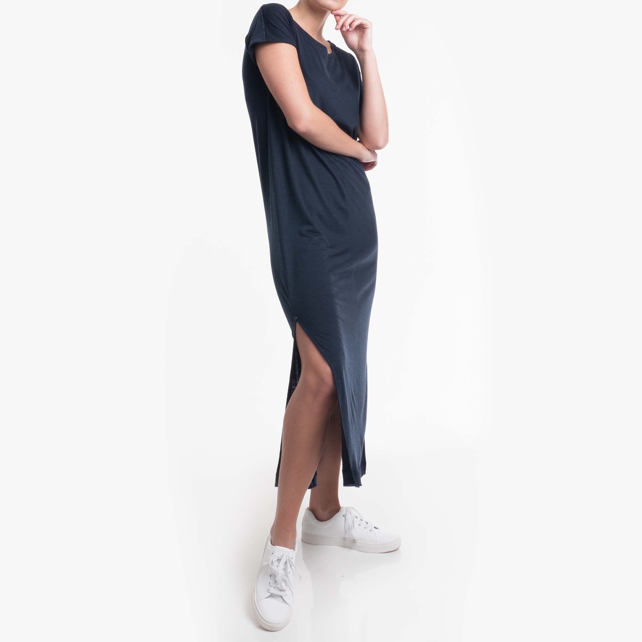 Merino Wool Dress Women Navy