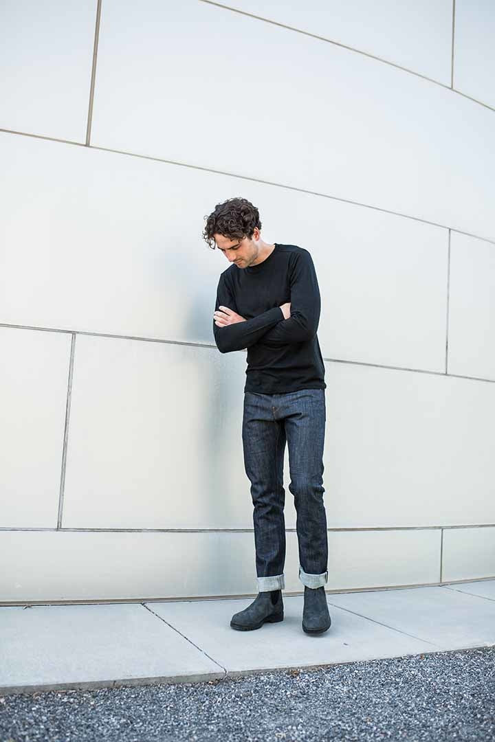 Merino Wool Long Sleeve Shirt Men Black